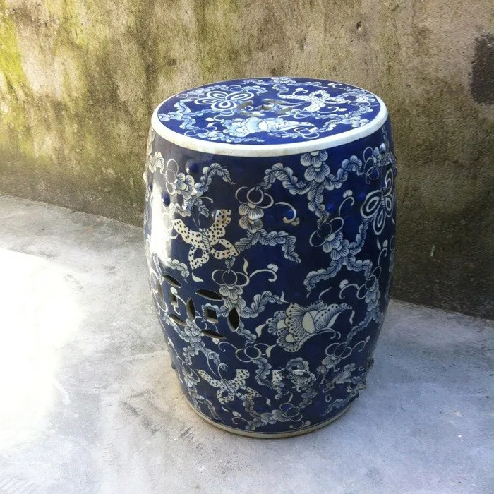 Jingdezhen Ceramic Stool Table Colored Glazed Ceramic Blue Plum Blossom Outdoor China Bathroom