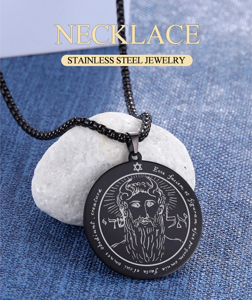 TEAMER Key Of Solomon Seal Pendant Necklace - Stainless Steel Pentacle Talisman Wiccan Jewelry For Men & Women - View #2