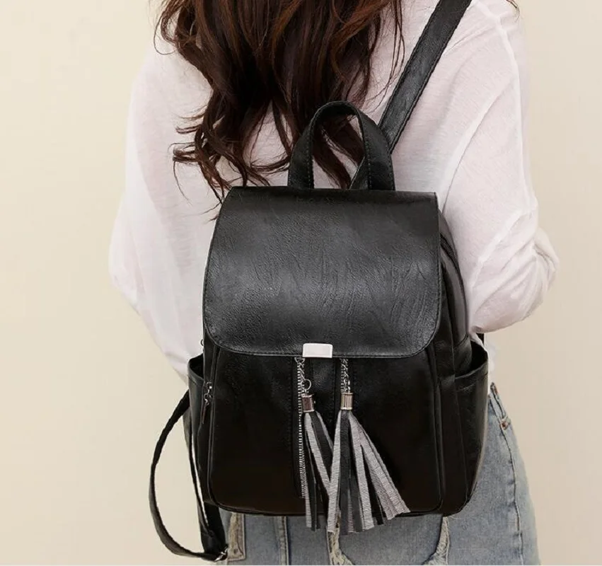 Women New Luxury Fashion Tassel High Quality Soft Leather Backpack Large Capacity Travel Shoulder Bags Laptop School Bag Totes