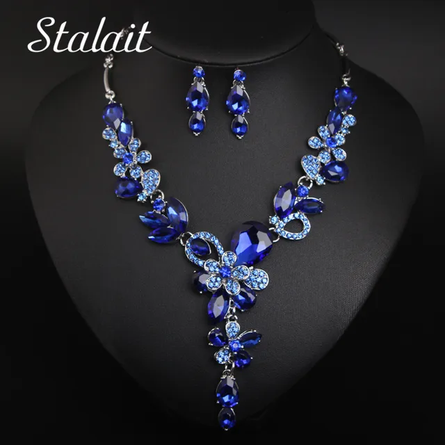 Luxury Water Drop Flower Crystal Bridal Jewelry Set 1