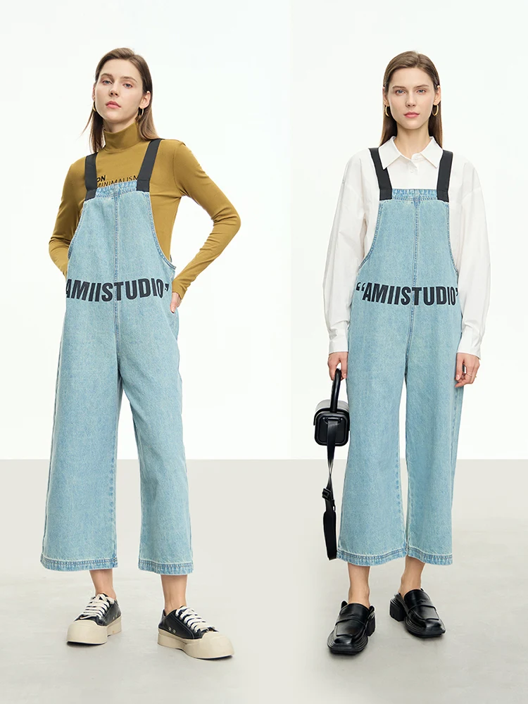 AMII Minimalism Women's Jumpsuit Printting 2023 Autumn New Hong Kong Style Casual Ankle-length Loose Female Trousers 12343165