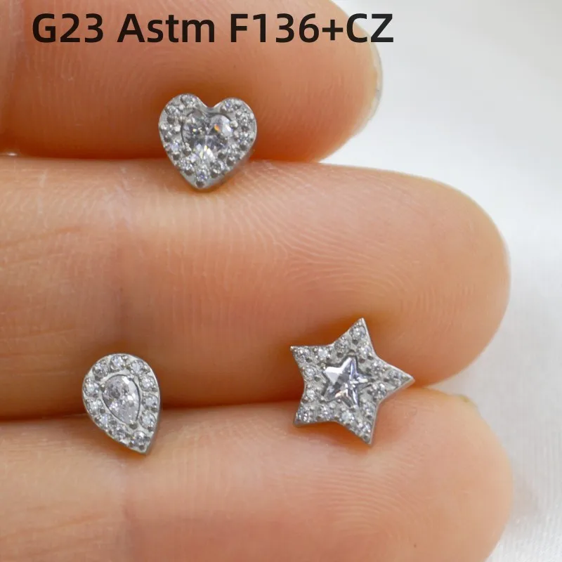 

10pcs G23 Titanium Heart Star CZ Gems Lip Labret Ring Bar Ear Cartilage Helix Rook Tragus Studs 16G Body Piercing Jewelry New
