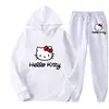 Hello Kitty Cartoon Anime Women Sweatshirt Sweatpants Set Fashion Men Pullover Pants Suit Spring Autumn Couple Hoodie Pant Sets 3