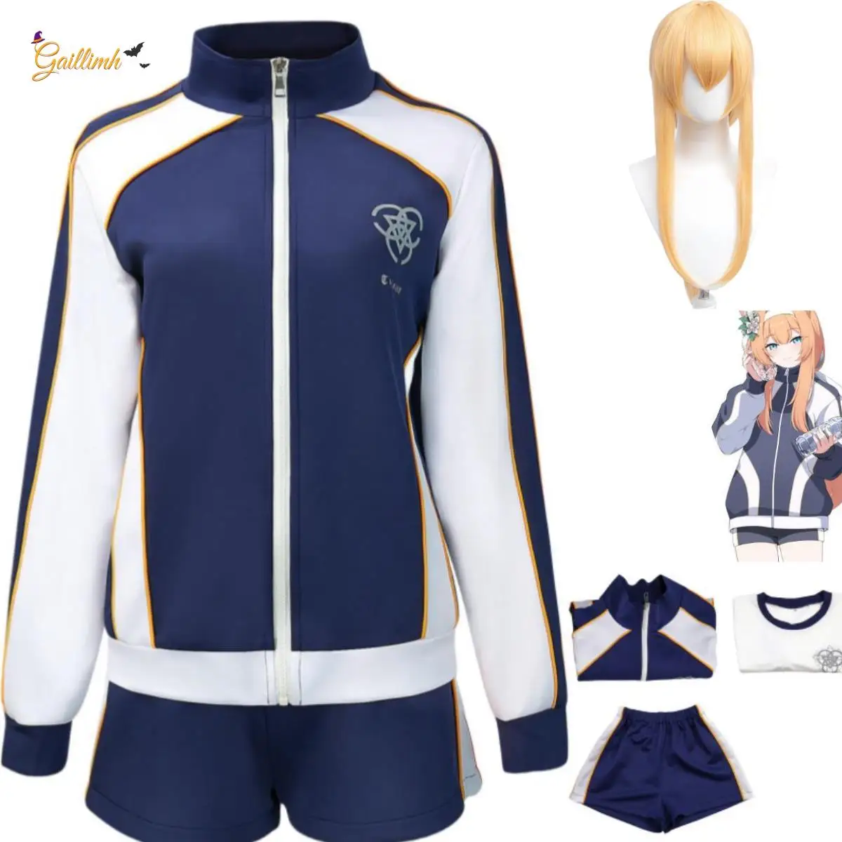 

Anime Game Blue Archive Iochi Marī Hanekawa Hasumi Cosplay Costume Wig Gymnastic Clothing School Uniform Woman Kawaii Party Suit