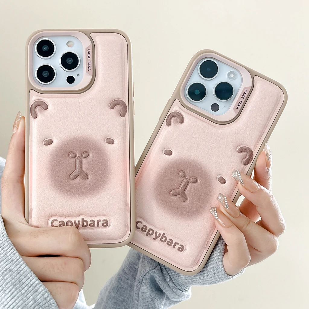 Simpatica Custodia In Pelle Con Lettera Capybara Rosa Per Iphone 15 14 13 12 Pro Max Custodia Per Telefono