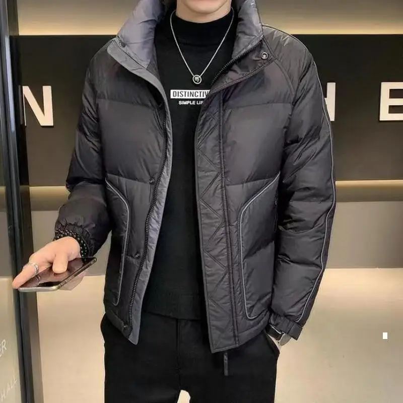 

M-4XL Mens White Duck Down Jacket Winter Male Coats Zipper Stand Collar Solid Color Loose Keep Warm Outerwear Clothes Hw130