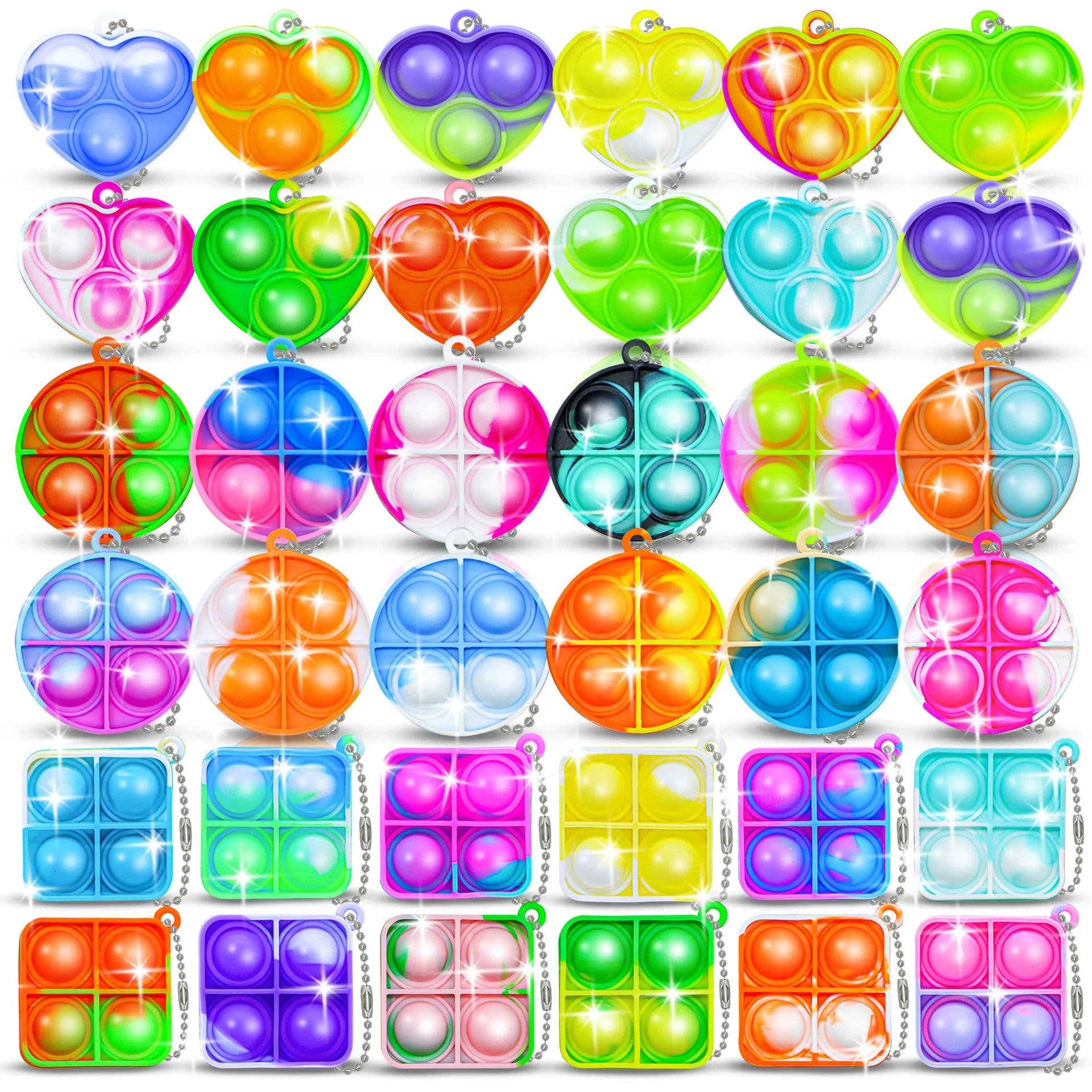 20PCS Mini Pop Fidget Keychain Stress Relief Toys For Kids Birthday Party Favors Classroom Prizes Goodie Bag Fillers Pinata Gift