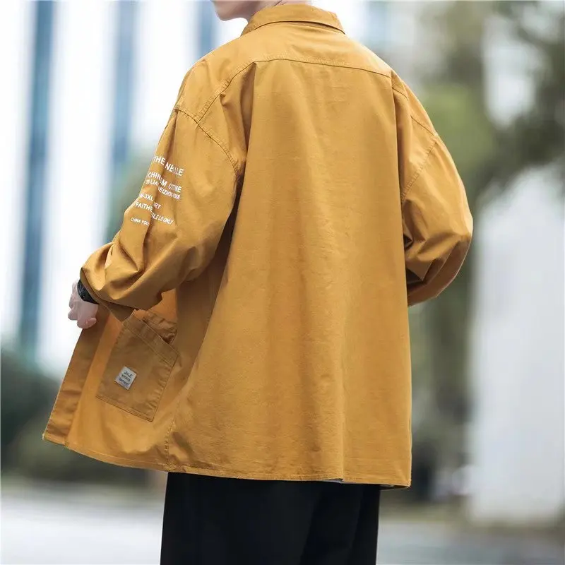 Black Long-sleeved Shirts Men Korean Comfortable Blouses Casual Loose Single Breasted Shirt Handsome Baggy Korean Fashion