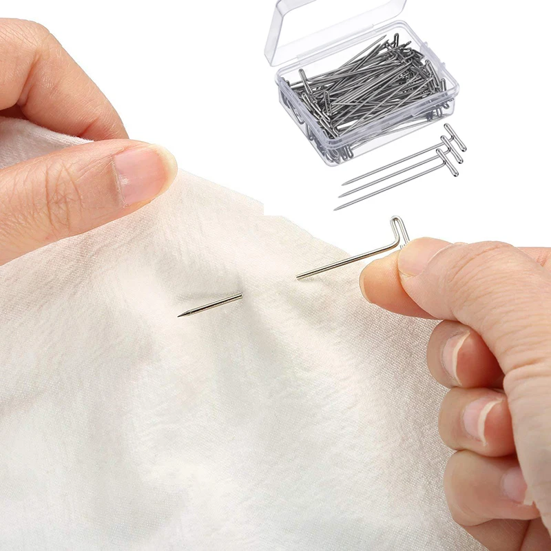 27/32/38/51mm T Shaped Pins Sliver Stainless Steel Pins Sewing Positioning Needles Hand Knitting Salon Styling Wig Fix Tools