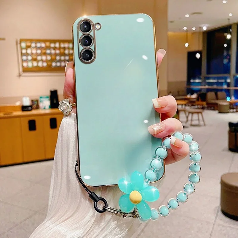 Coque pour Samsung Galaxy S25 S24FE S23 Plus Ultra A15 A25 A35 A55 A14 A24 A34 A13 A23 A33 A53 A73 A52 Housse de luxe avec dragonne à fleurs_voghion.com