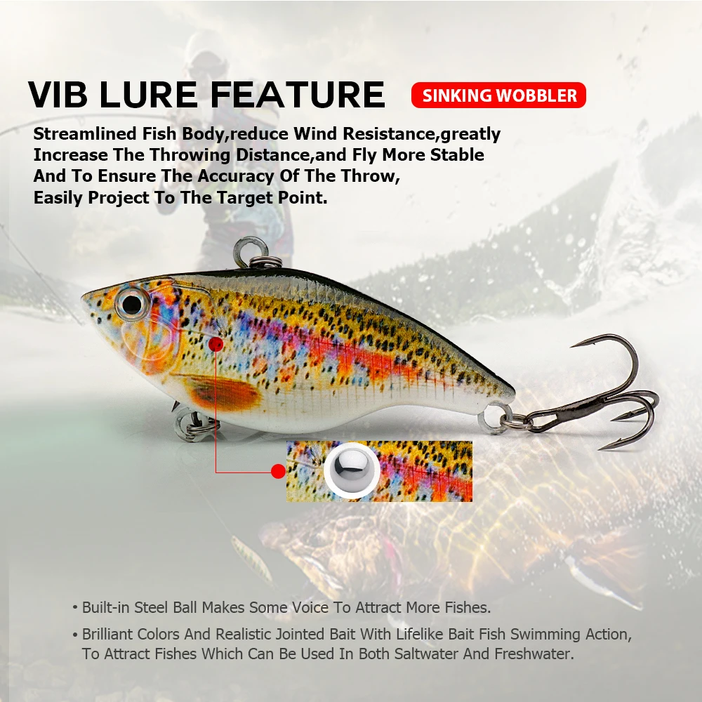 Agoie 7cm 18g 베이스 낚시를 위한 Lipless Rattle 진동 미끼 VIB 느린 싱킹 진동 미끼 바닷물 낚시에 이상적