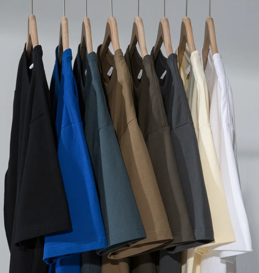 

290g 100% Cotton New Summer Men's T Shirt Solid Men Oversized Five Half Short Sleeve Top Casual Cotton Mens Streetwear Tees