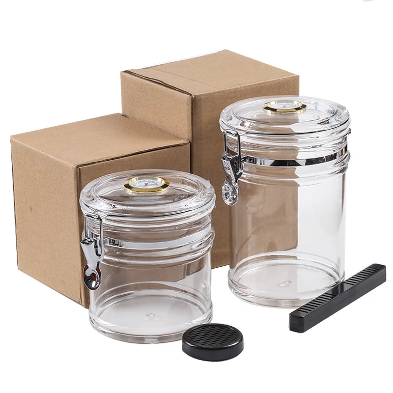 

Transparent Acrylic Tobacco Jar Cigar Humidor W Humidifier And Hygrometer-Portable Cigar Accessories Cigarette Box Jar