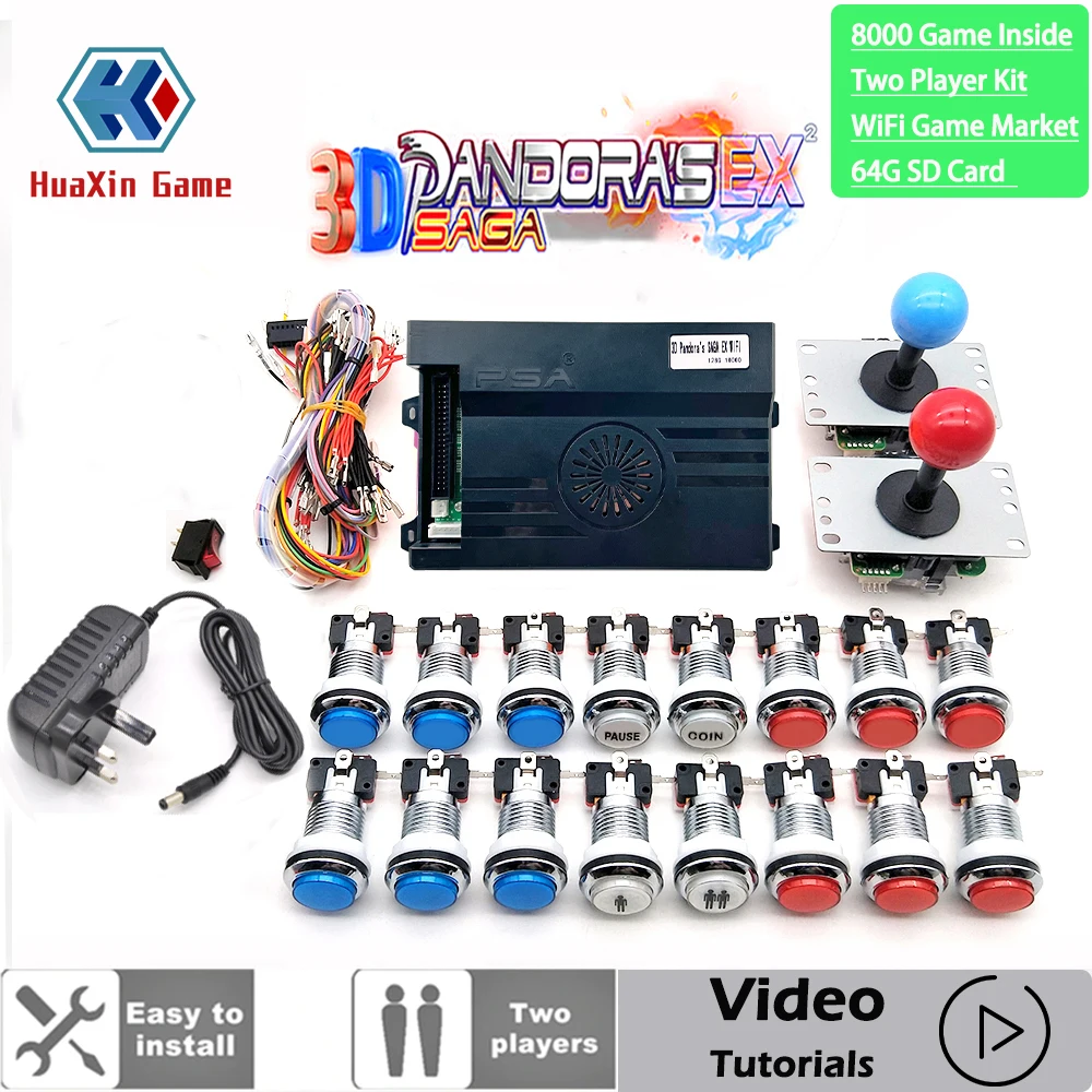 2 Player 8000 In 1 Pandora Saga Ex 3D Copy Sanwa Joystick Chrome Led Pulsante Fai Da Te Arcade Machine Home Cabinet Con Tutorial