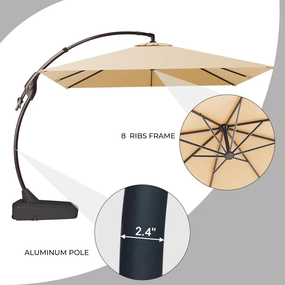 10x10 FT Patio Offset Umbrella Large Square Aluminum Cantilever Umbrella Base Included for Deck Porch 4