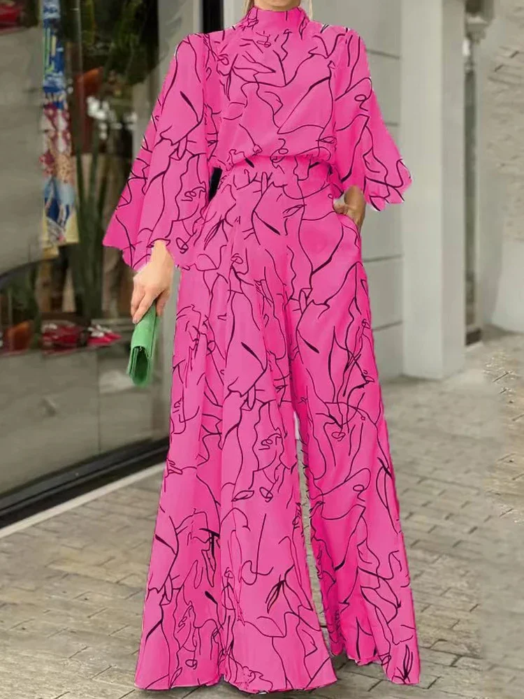 KAMA 2024 Casual Stripe Print Belt Halter Jumpsuit Long Sleeve Spring and Autumn Waist Tie Jumpsuit Women's Clothing