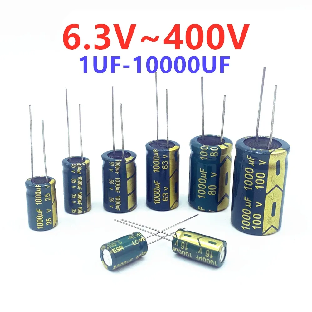 aluminum capacitor 10V 16V 25V 35V 50V 400V High Frequency Low ESR 100UF 220UF 330UF 470UF 680UF 1000UF 1500UF 2200UF 3300UF