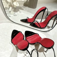Sandales d'été Sexy pour femmes, tongs avec lanière à la cheville, talons noirs et blancs, chaussures de danse de fête de mariage, grande taille, nouvelle collection 2024 2