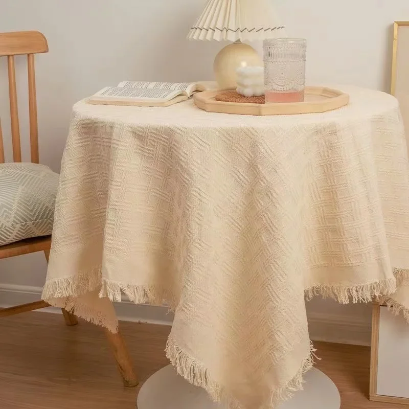 

Dining table cover, sofa, simple and high-end birthday decoration Beige retro knitted long tea table, LM445