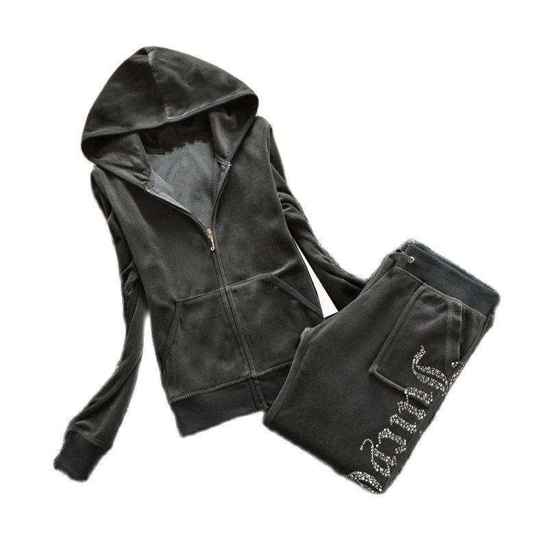 Velvet Tracksuit Juicy Women Crystal Hoodies Jacket and Back Pockets Pants Sets 2 Piece Set Women Outfit