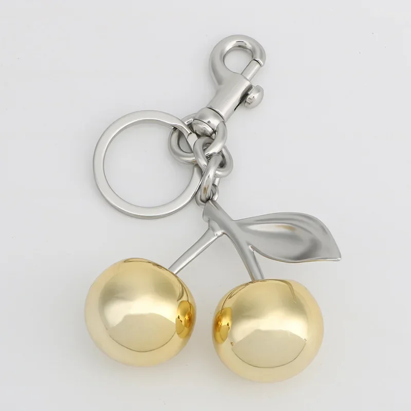 Fashion Glitter Gold Cherry Keychain Summer Fruits Cherries Pendant Keyring For Women Men Jewelry Bag Accessories Gift