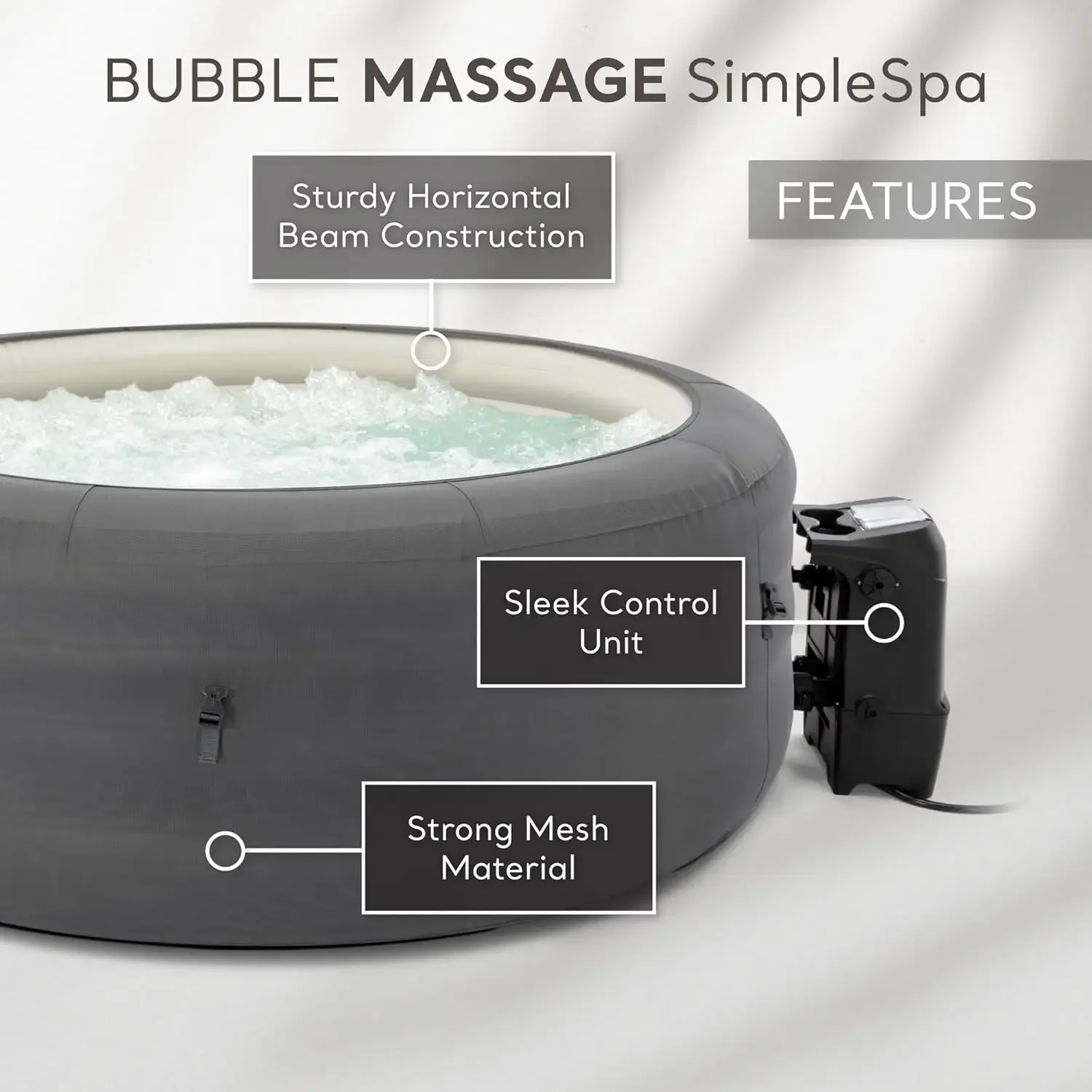 SimpleSpa Inflatable Bubble Massage Spa Includes Insulated Cover Built-in QuickFill Inflation Soothing Jets 28483E