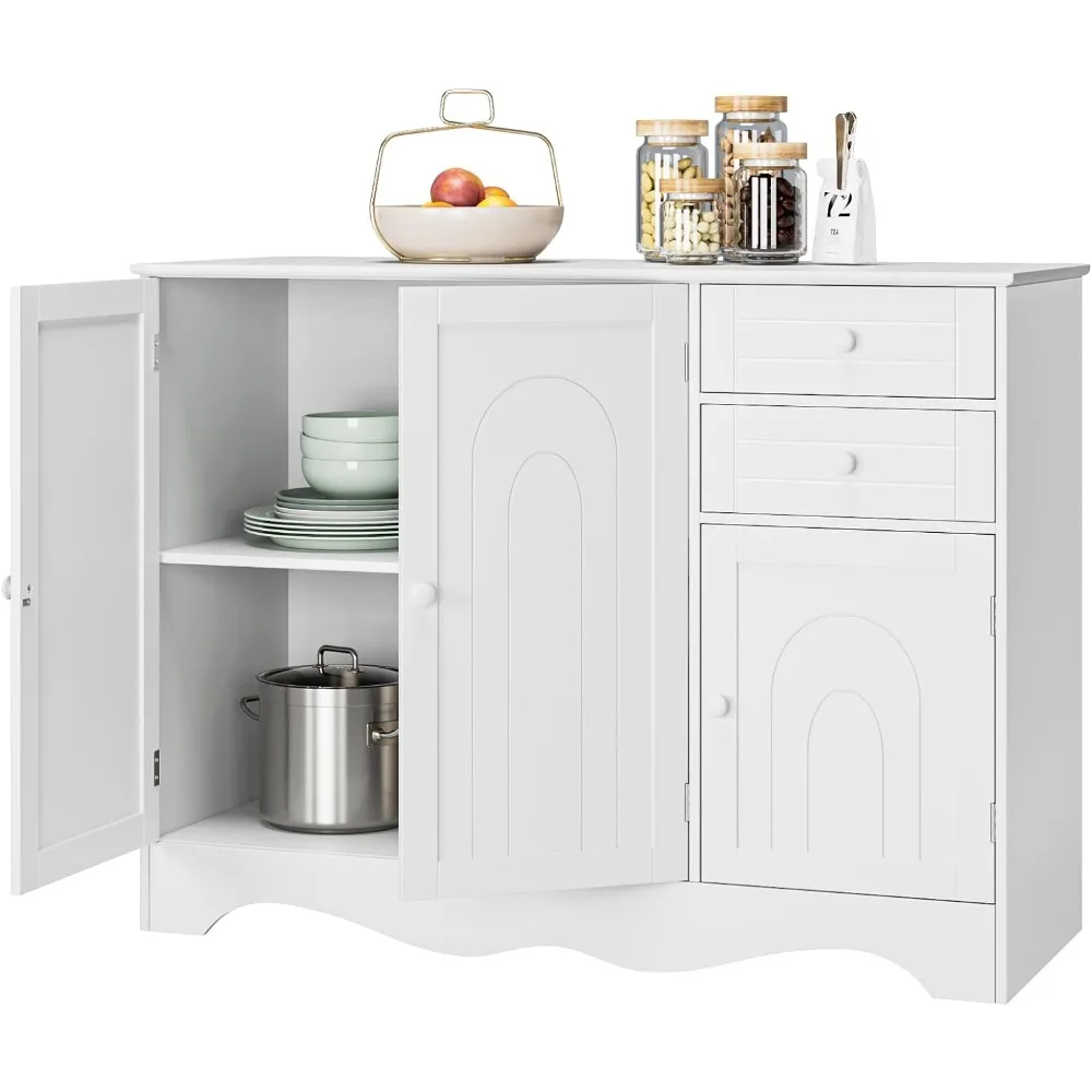 

White Sideboard Buffet Cabinet with Storage, Kitchen Buffet Storage Cabinet with 2 Drawers & 3 Doors