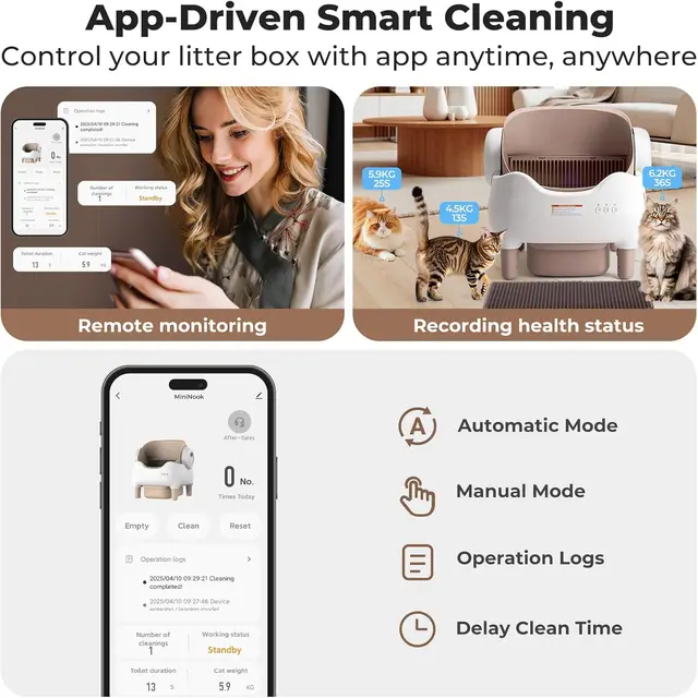 Automatic Cat Litter Box Self Cleaning with APP Control Odor-Free Waste Disposal Large Waste Bin Open-Top for Multiple Cats 5