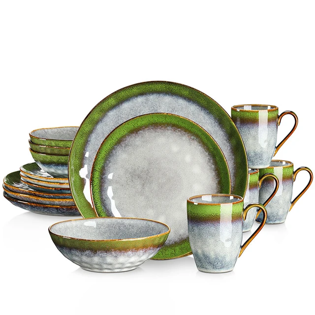 Wars CASbucStarry-Service de vaisselle quebritware bleu-vert nickel é,  12/24/36 pièces, avec quePlate, assiette à dessert, bol de service pour  4/8/12