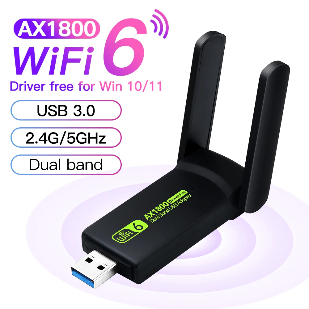 Adattatore Wifi 6 Usb3.0 Ax1800M Scheda Di Rete Dual Band Dongle Wi-Fi Antenna Wi-Fi 6 Usb Windows 10/11 Driver Gratuito Per Pc/Laptop