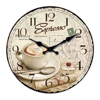 European Coffee Cup Wooden Wall Clock – Silent Quartz Home Decor 1