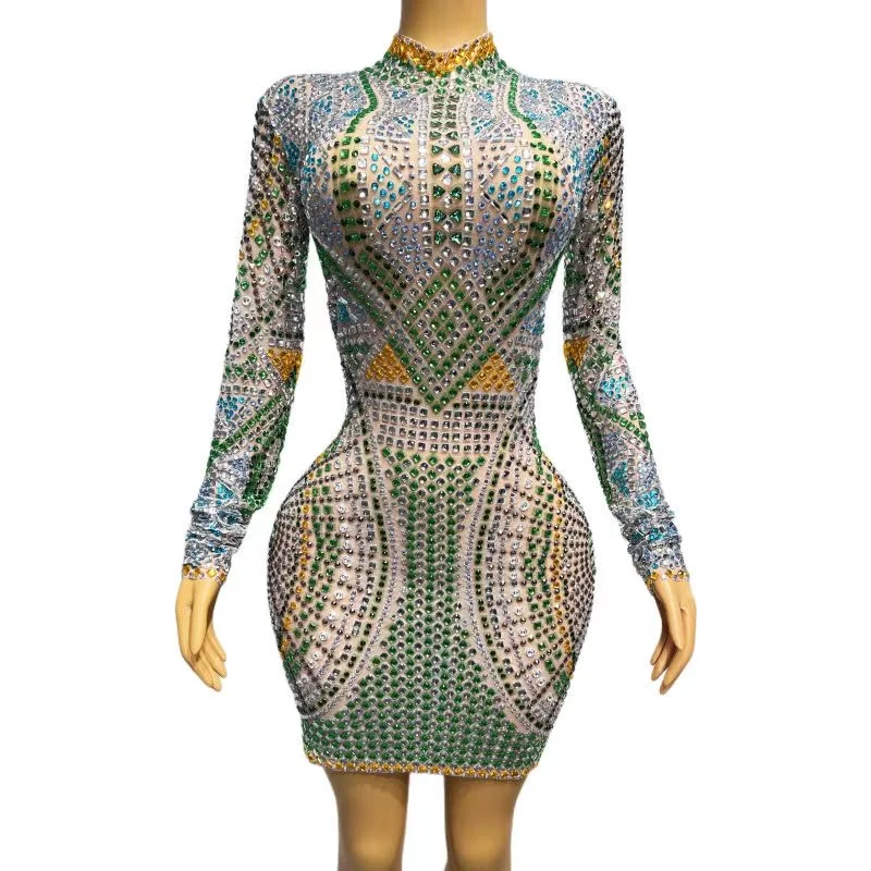 

Price shown before tax, Free shipping Sparkly Multi-color Rhinestones Dress EveningBirthday Celebrate Costume Women Dancer C147