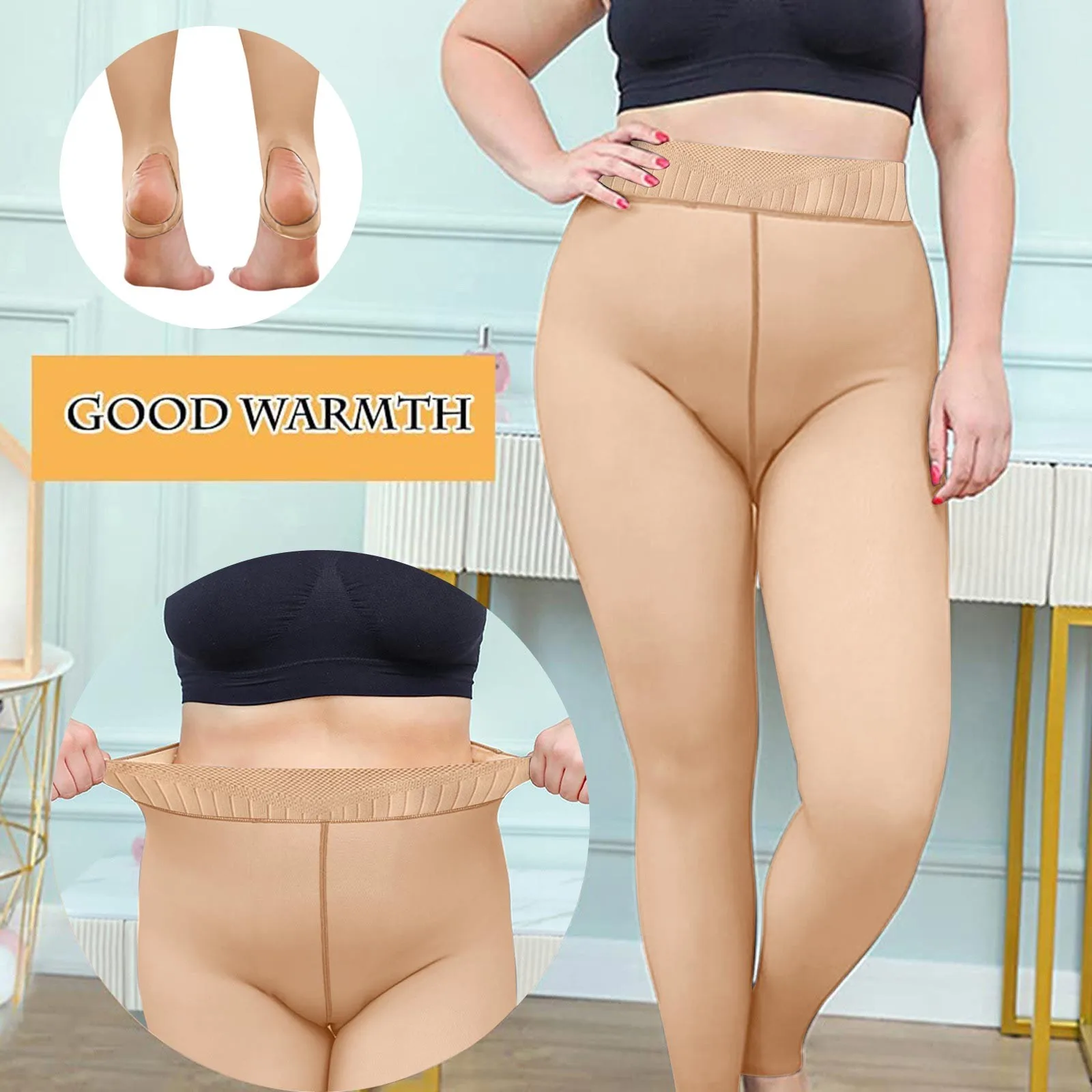 

Foot Stepping Style Leggings Women Plus Size Thermal Pants Wool Warm Pantyhose Lined Pants Skin Effect High Waist Velvet Tights