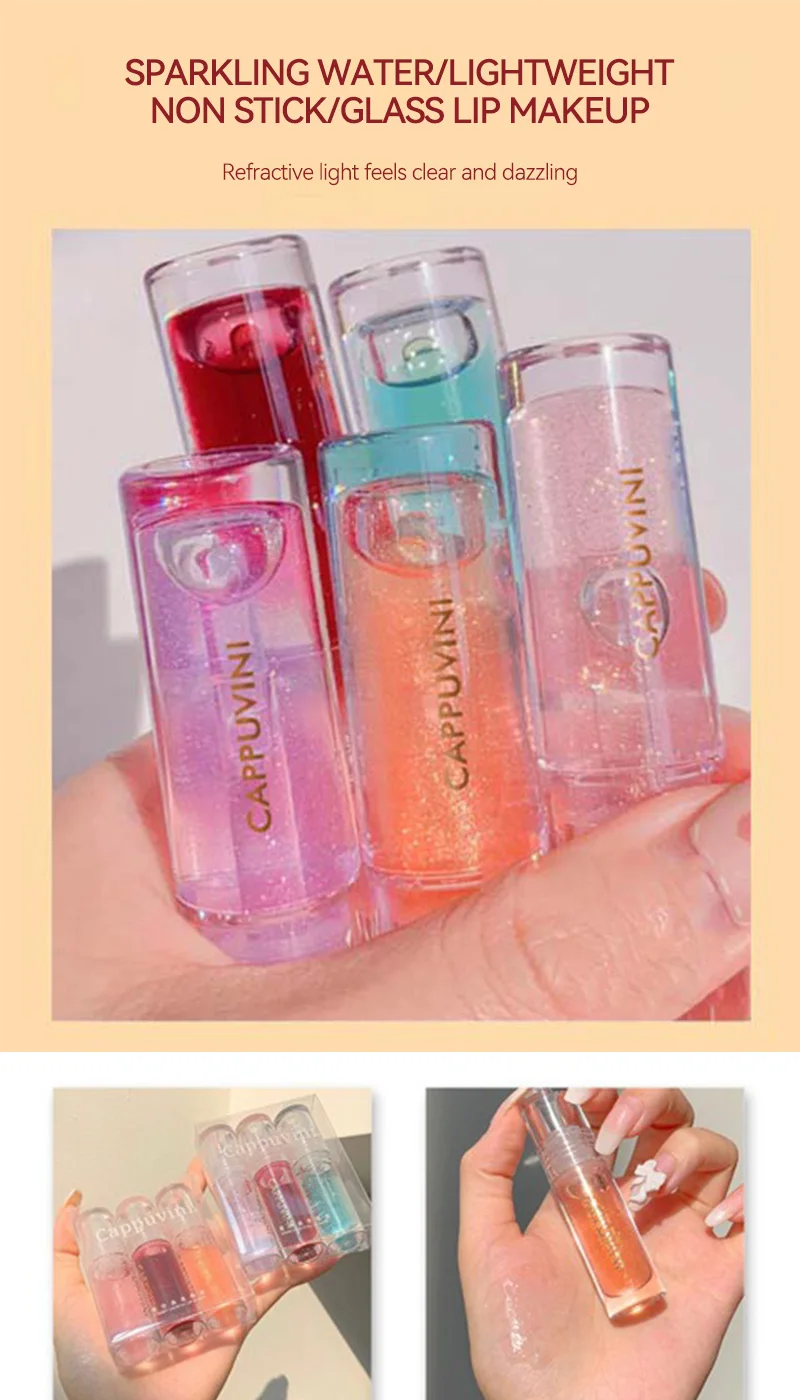 Description Picture 2 of itemCappuvini Ice Stick Shape Lip Oil Balm Transparent Texture Moisturizing Hydrating Luminous Lips Long-Lasting Moisture,