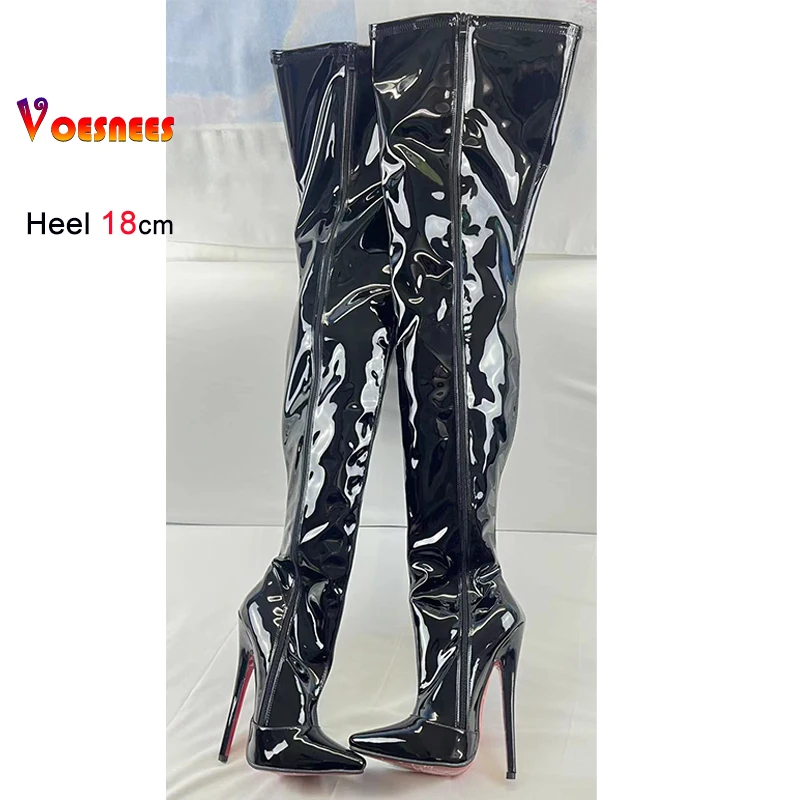 Sexy Black 18cm Stiletto Over the Knee Women Boots Night Club Stage Pole Dance Shoes Thigh High Boots Custom Colors Plus Size 46