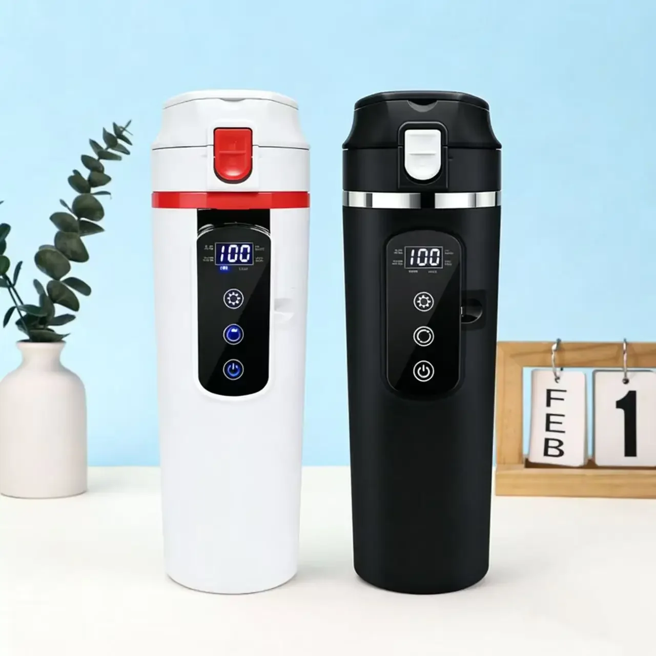 500ml 휴대용 스마트 항온 자동차 물컵 12V/24V 겸용 304 스테인리스 스틸 차량용 전기 가열 주전자