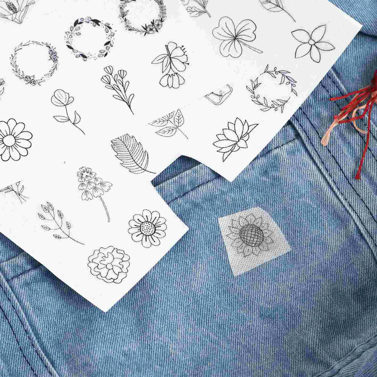 Embroidery Fabric Paper 2 Sheets Embroidery Template Patterns Stabilizer Designs Water Soluble Non-woven Iron Transfers Stabilizers Hand