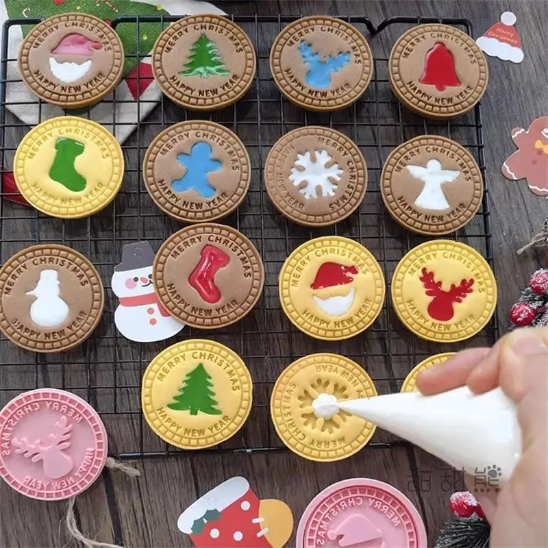 

Jam Sandwich 3D Christmas Cookie Cutters Biscuit Mold Santa Snowman Tree Elk Cookie Mould Stamp Xmas New Year Party Baking Tools