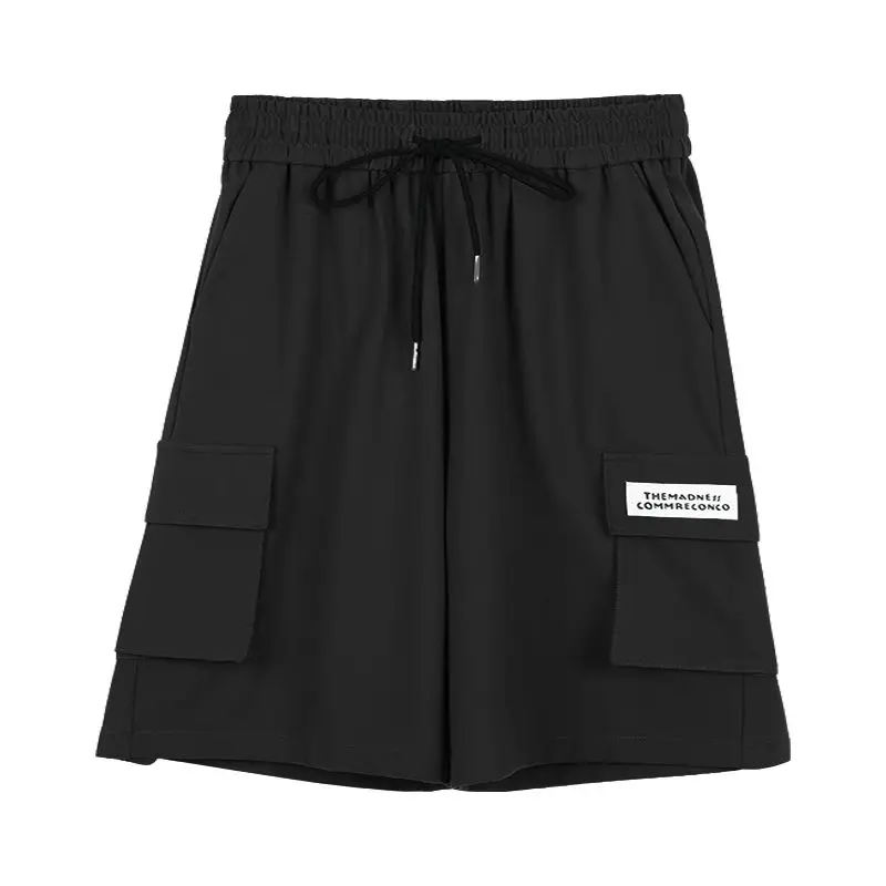 Fashion Printed Letter Spliced Pockets Cargo Casual Shorts Female Clothing 2024 Summer Loose All-match Elastic High Waist Shorts