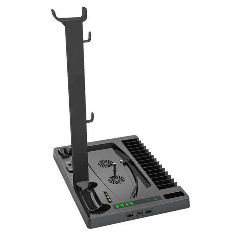 

Vertical Stand Cooling Fan Dual Controller Charging Station Headset Stand With Indicator Lamps 15 Game Storage For PS5