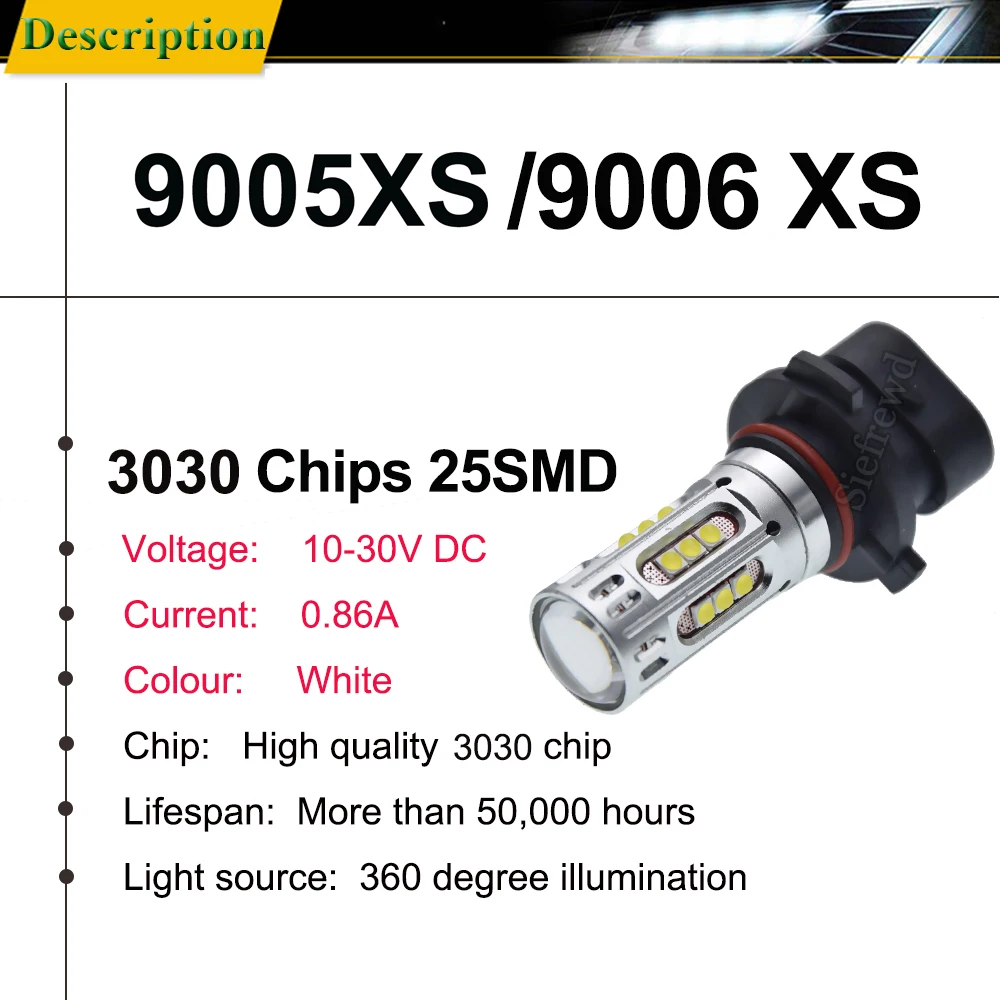 Pair 9005XS HB3A 9006XS HB4A 25SMD Car Auto Led HeadLight Bulb Head Light Fog Daytime Driving Lamps 12V 24V White 6000K