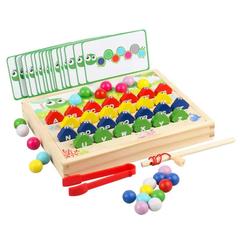 

Magnetic Fishing Game Wooden Pegboard Beads Game Caterpillar Shaped Board Bead Game Alphabet Educational Toys For Kids Gifts