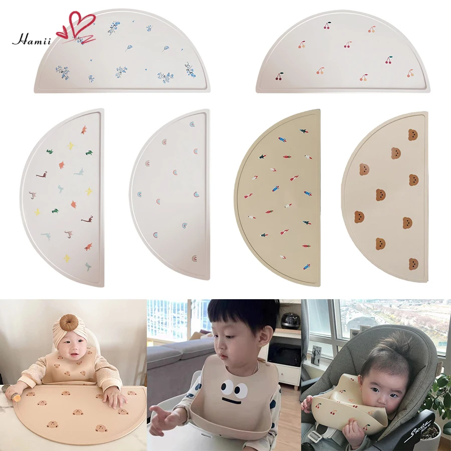 

Baby Bibs Waterproof Heat Insulation Kids Placemat Silicone Bib Child Table Pad Printed Food Grade Children Feeding Tableware