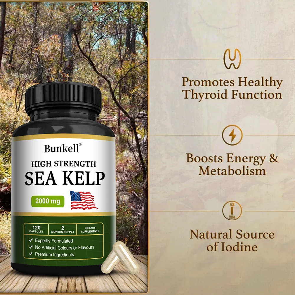 Bunkell Seaweed 2000 Mg-120 Veggie Caps Natural Source of Iodine for Thyroid, Nervous System, Immune and Cognitive Support