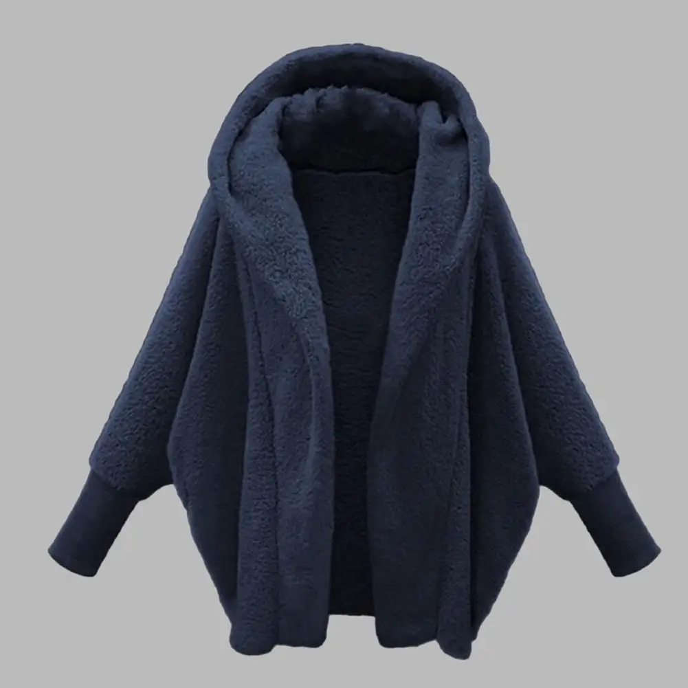 

Elegant Coat Thickened Warm Outwear Women's Plush Hooded Coat with Long Sleeve Solid Color Fleece Jacket for Autumn Winter Warm