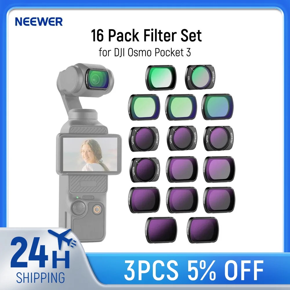 Camera Lens Filter 16 Pack Filter Set for Pocket 3 PL Black Diffusion 1/4 1/8 UV Light Pollution CPL Compatible with DJI Osmo Pocket 3