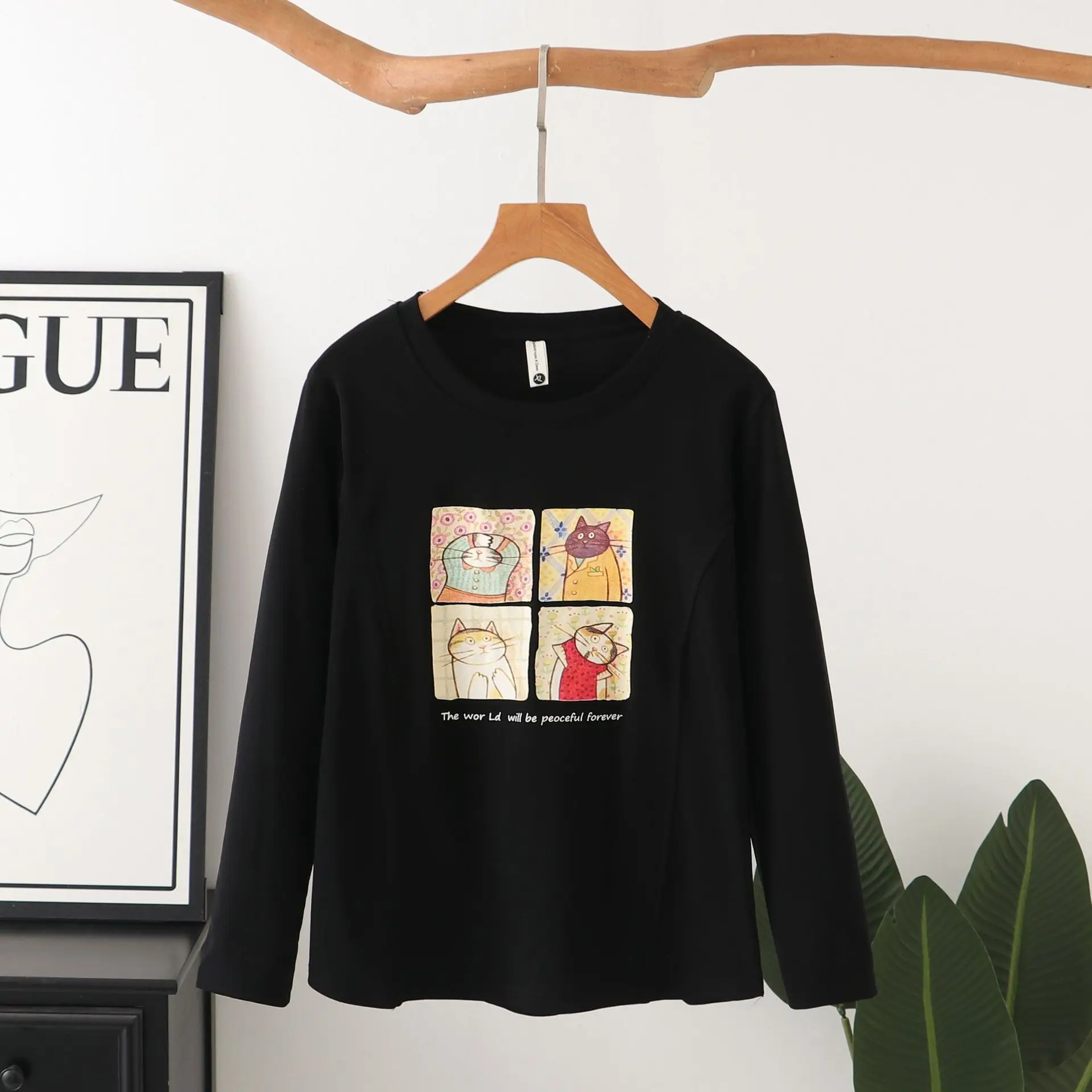 XXXXL Fashion Plus Size Women's T-Shirt New Autumn Style Youthful Printed Cartoon Long Sleeved Casual Top 8219