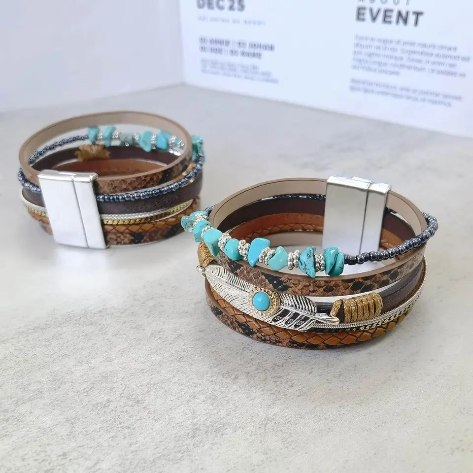 Elegant Turquoise Leather Bracelet for Women