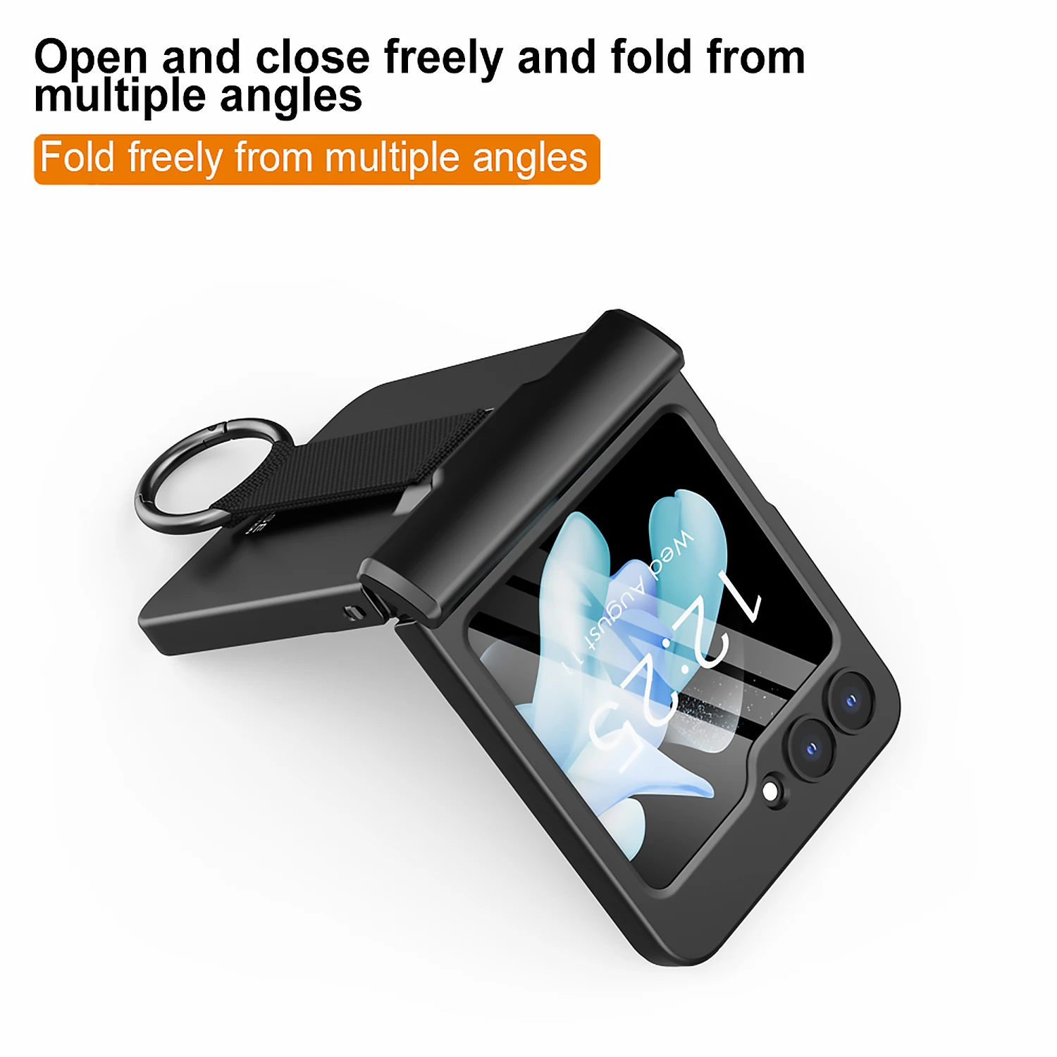 For Samsung Galaxy Z Flip 5 Case Colorful Skin Friendly Matte Folding Hingle Belt Ring Bracket With Mirror Film Hard Back Cover