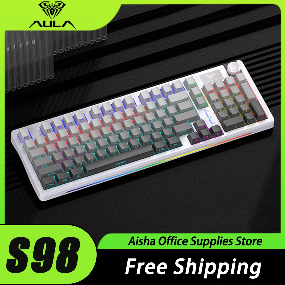 

AULA S98 Mechanical Keyboard Multifunctional Knob Three Mode RGB Wireless Gaming Keyboard Gasket Hot Swap Pc Gamer Mac Office